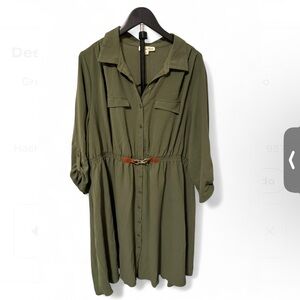 Othr Olive Green Maxi Shirt Dress with Decorative Brown Belt